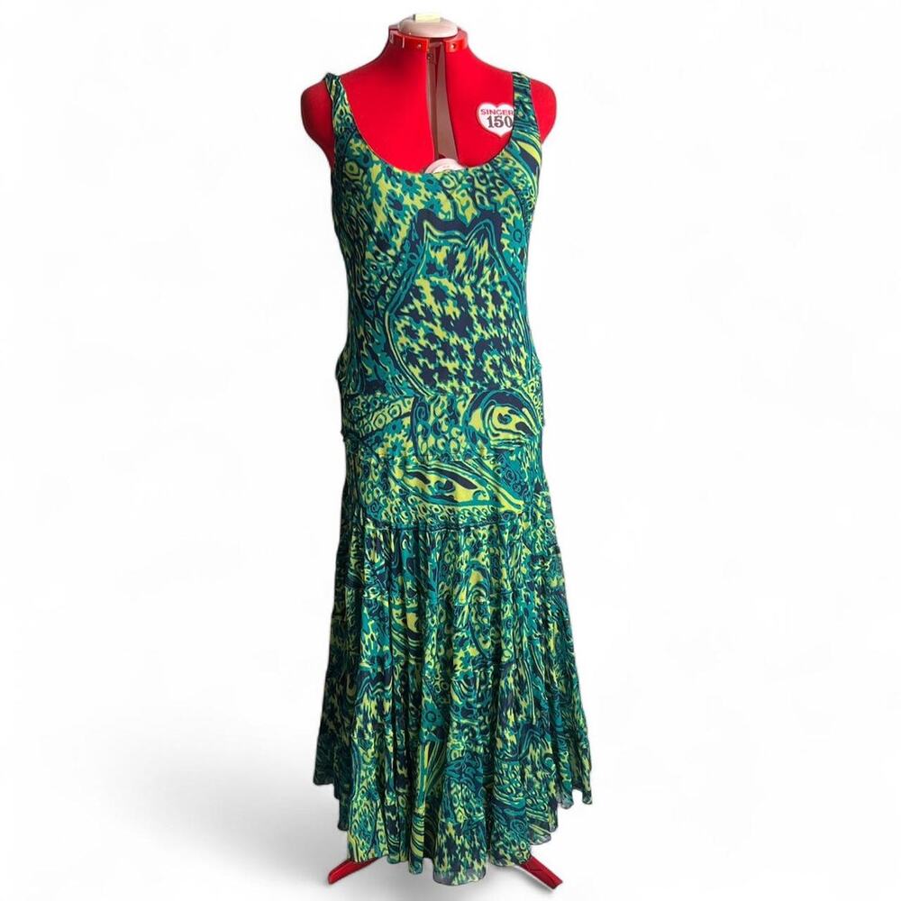 Jones New York Green & Navy Floral Patterned Sleeveless Maxi Dress Size 16